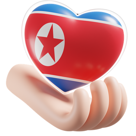 Heart Hand Care Flag Of North Korea  3D Icon