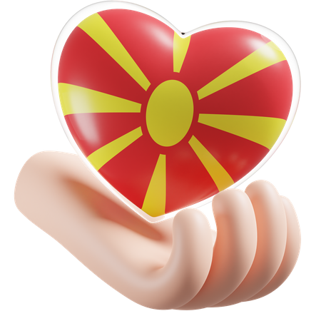 Heart Hand Care Flag Of North Macedonia  3D Icon