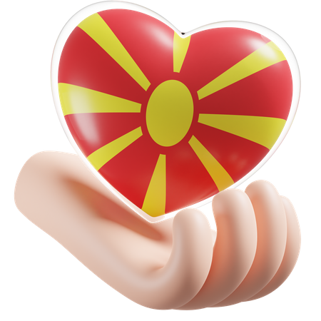 Heart Hand Care Flag Of North Macedonia  3D Icon