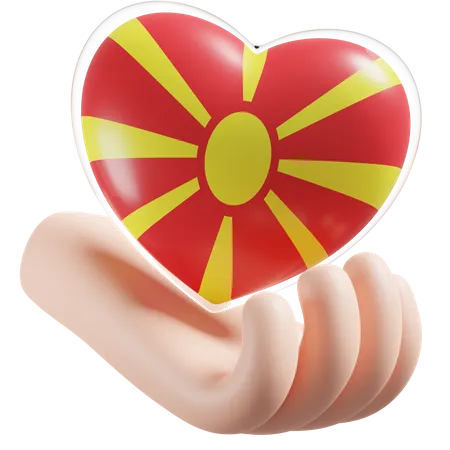 Heart Hand Care Flag Of North Macedonia  3D Icon