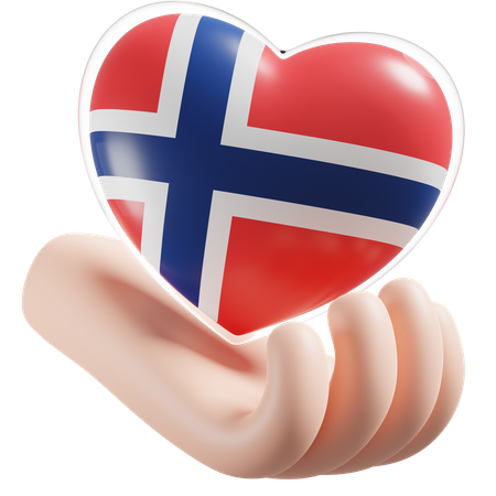 Heart Hand Care Flag Of Norway  3D Icon