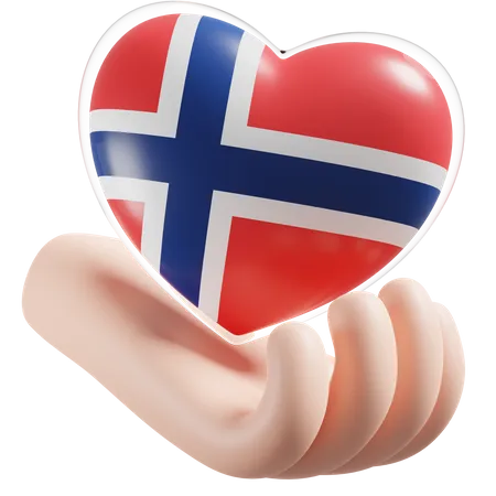 Heart Hand Care Flag Of Norway  3D Icon