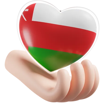 Heart Hand Care Flag Of Oman  3D Icon