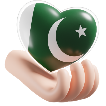 Heart Hand Care Flag Of Pakistan  3D Icon