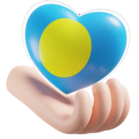 Heart Hand Care Flag Of Palau  3D Icon