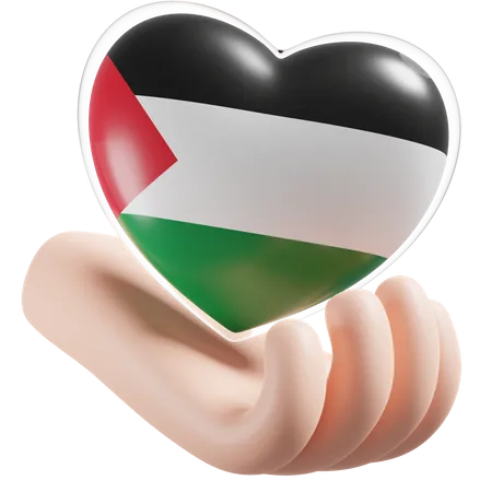 Heart Hand Care Flag Of Palestine  3D Icon