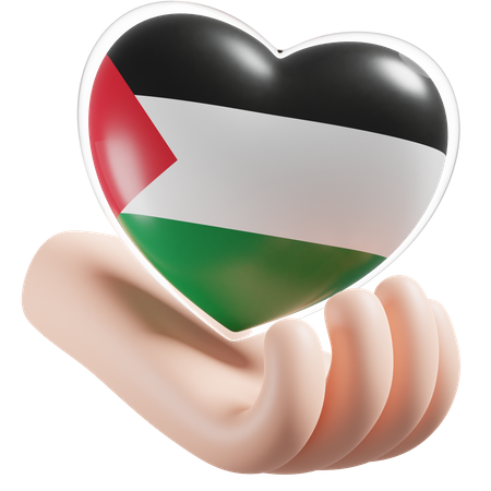 Heart Hand Care Flag Of Palestine  3D Icon