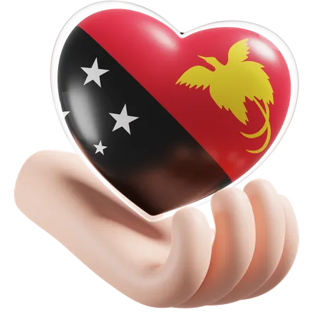 Heart Hand Care Flag Of Papua New Guinea  3D Icon