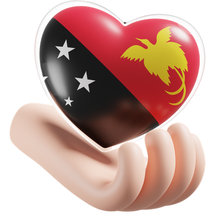 Heart Hand Care Flag Of Papua New Guinea  3D Icon