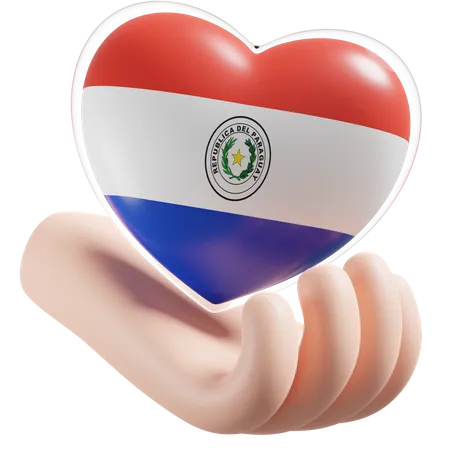 Heart Hand Care Flag Of Paraguay  3D Icon