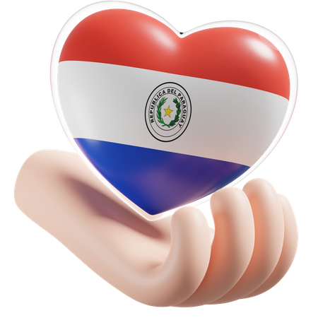 Heart Hand Care Flag Of Paraguay  3D Icon