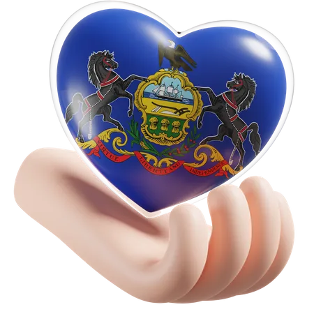 Heart Hand Care Flag Of Pennsylvania  3D Icon