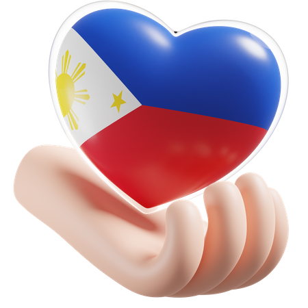 Heart Hand Care Flag Of Philippines  3D Icon