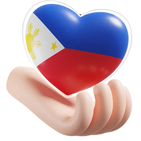 Heart Hand Care Flag Of Philippines  3D Icon