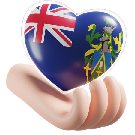 Heart Hand Care Flag Of Pitcairn Islands  3D Icon
