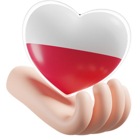 Heart Hand Care Flag Of Poland  3D Icon