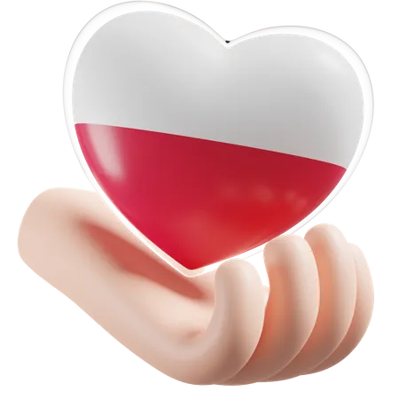 Heart Hand Care Flag Of Poland  3D Icon