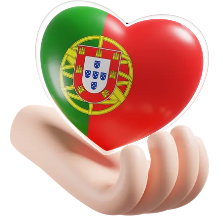 Heart Hand Care Flag Of Portugal  3D Icon
