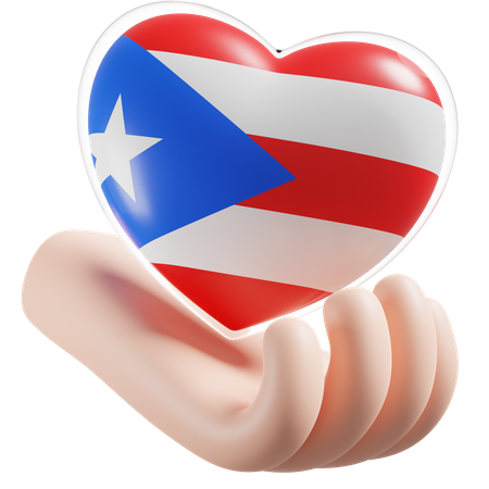 Heart Hand Care Flag Of Puerto Rico  3D Icon