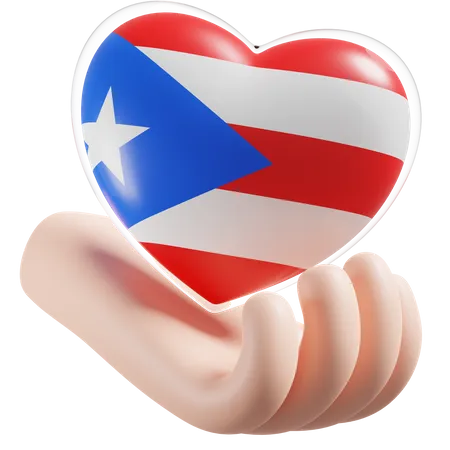 Heart Hand Care Flag Of Puerto Rico  3D Icon