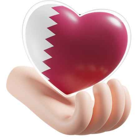 Heart Hand Care Flag Of Qatar  3D Icon