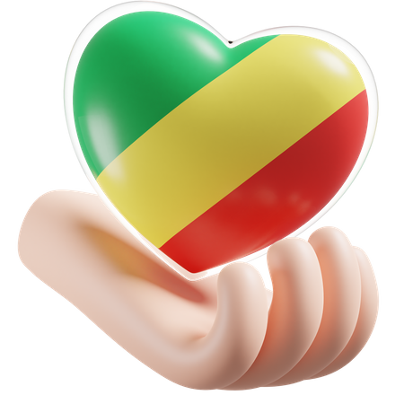 Heart Hand Care Flag Of Republic of Congo  3D Icon