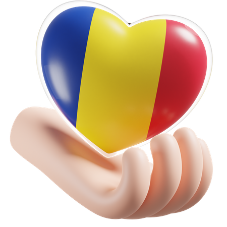 Heart Hand Care Flag Of Romania  3D Icon