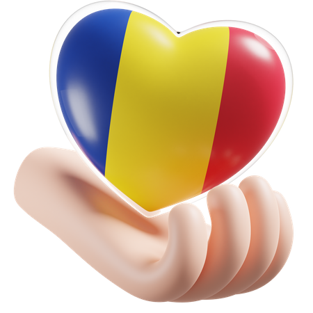Heart Hand Care Flag Of Romania  3D Icon