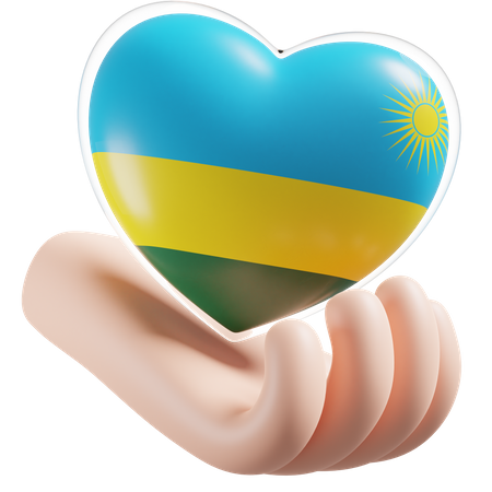 Heart Hand Care Flag Of Rwanda  3D Icon