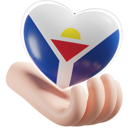 Heart Hand Care Flag Of Saint Martin  3D Icon