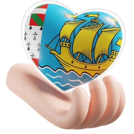 Heart Hand Care Flag Of Saint Pierre and Miquelon  3D Icon