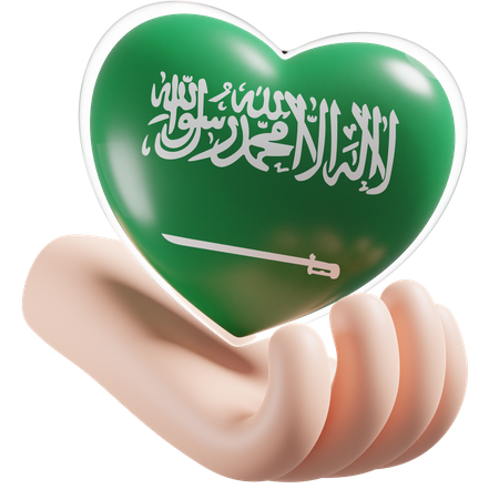 Heart Hand Care Flag Of Saudi Arabia  3D Icon