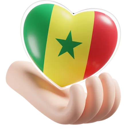 Heart Hand Care Flag Of Senegal  3D Icon