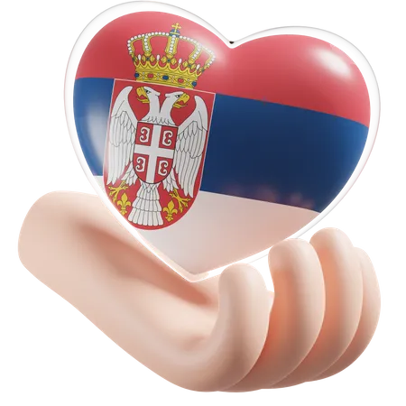 Heart Hand Care Flag Of Serbia  3D Icon