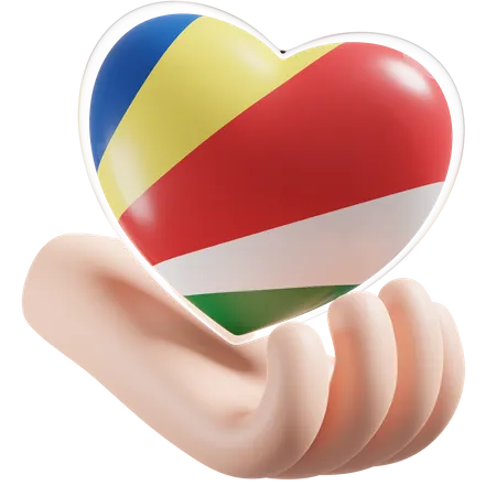 Heart Hand Care Flag Of Seychelles  3D Icon