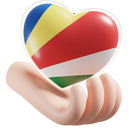 Heart Hand Care Flag Of Seychelles  3D Icon