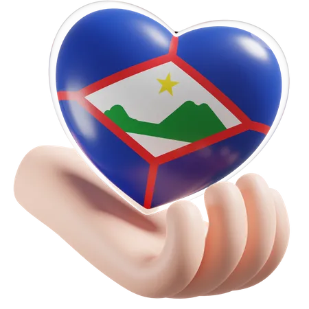 Heart Hand Care Flag Of Sint Eustatius  3D Icon