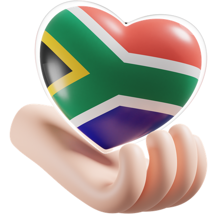 Heart Hand Care Flag Of South Africa  3D Icon