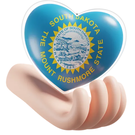 Heart Hand Care Flag Of South Dakota  3D Icon