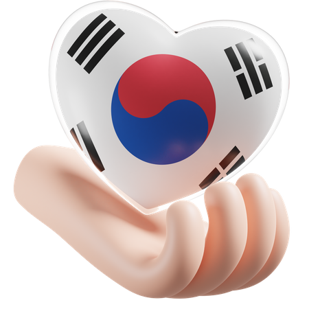 Heart Hand Care Flag Of South Korea  3D Icon