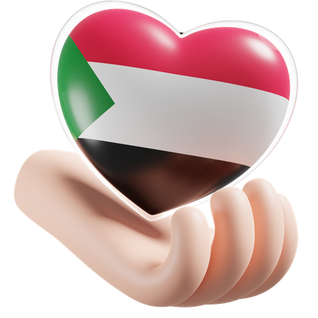 Heart Hand Care Flag Of Sudan  3D Icon