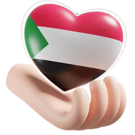 Heart Hand Care Flag Of Sudan  3D Icon