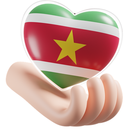 Heart Hand Care Flag Of Suriname  3D Icon