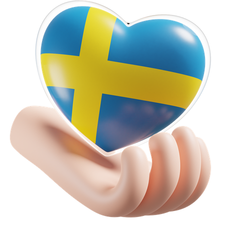Heart Hand Care Flag Of Sweden  3D Icon