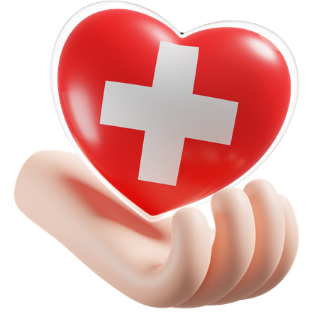 Heart Hand Care Flag Of Switzerland  3D Icon