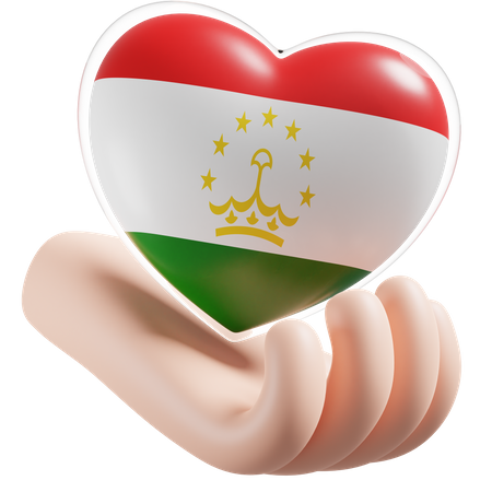 Heart Hand Care Flag Of Tajikistan  3D Icon