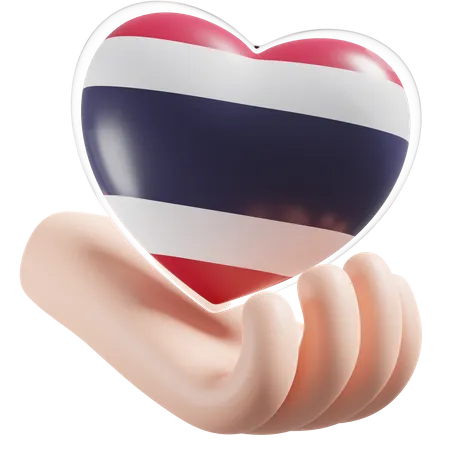 Heart Hand Care Flag Of Thailand  3D Icon
