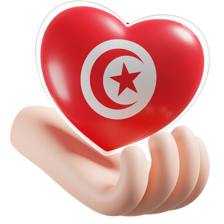 Heart Hand Care Flag Of Tunisia  3D Icon