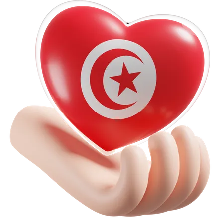 Heart Hand Care Flag Of Tunisia  3D Icon