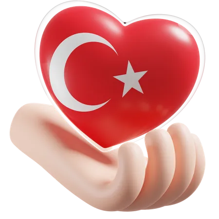 Heart Hand Care Flag Of Turkey  3D Icon